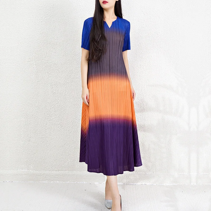 Летнее модное платье миаке с градиентом новая плиссированная облегающая и