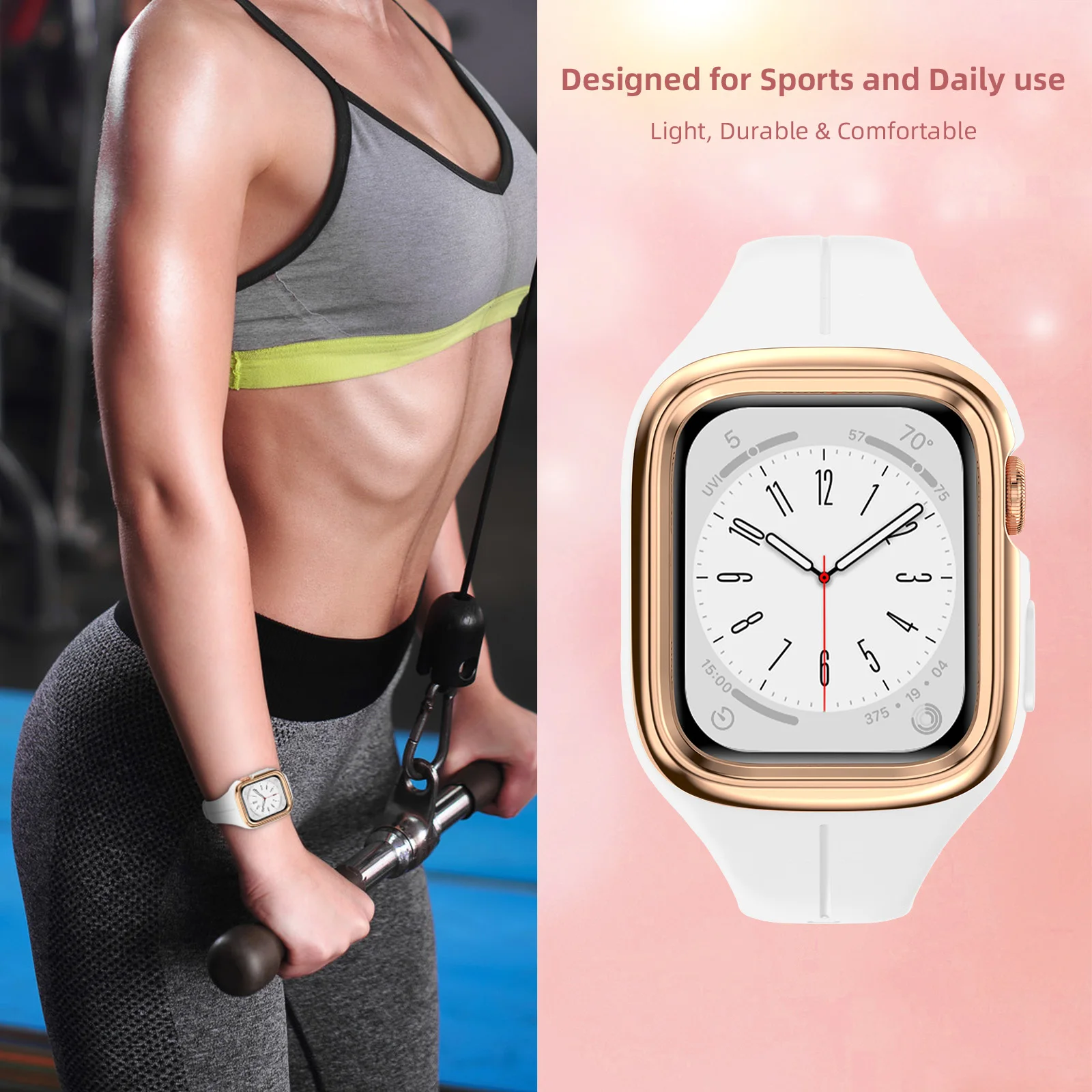 

Ремешок спортивный силиконовый для Apple Watch Band 41 мм 38 мм 40 мм, женский браслет для iWatch Series 8 7 6 5 4 3 2 1 SE, розовый