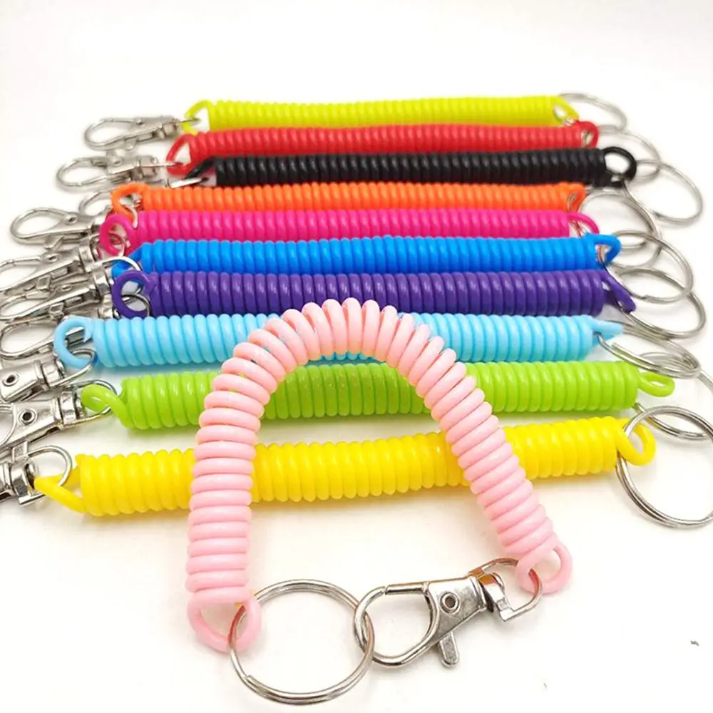 

1Pcs 11/18CM Spiral Stretch Keychain Elastic Spring Rope Key Ring Metal Carabiner For Outdoor Anti-lost Phone Cord Clasp Hook