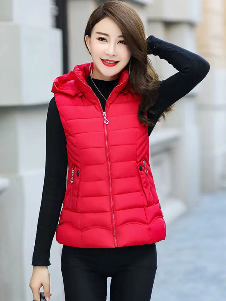 2022 Женская облегающая верхняя одежда жилет с хлопковой подкладкой и капюшоном