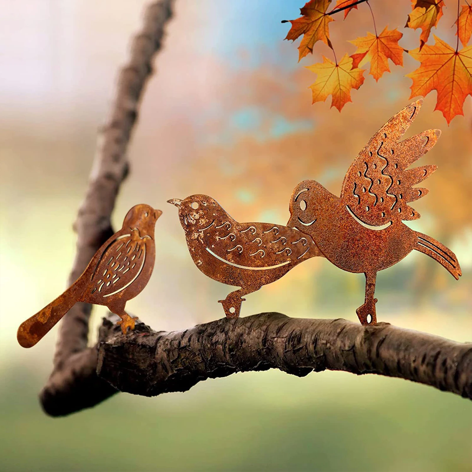 

4 Pcs Metal Birds Gardening Decoration, Bronze Color Little Birds, Fence Post Topper