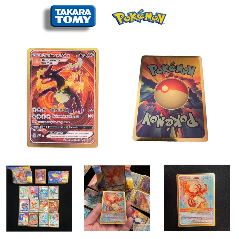

50 Pokemon Cards 3D Card Gold Vmax GX Energy Card Charizard Pikachu Rare Collectible Object Battle Trainer Card Kids Toy Gift