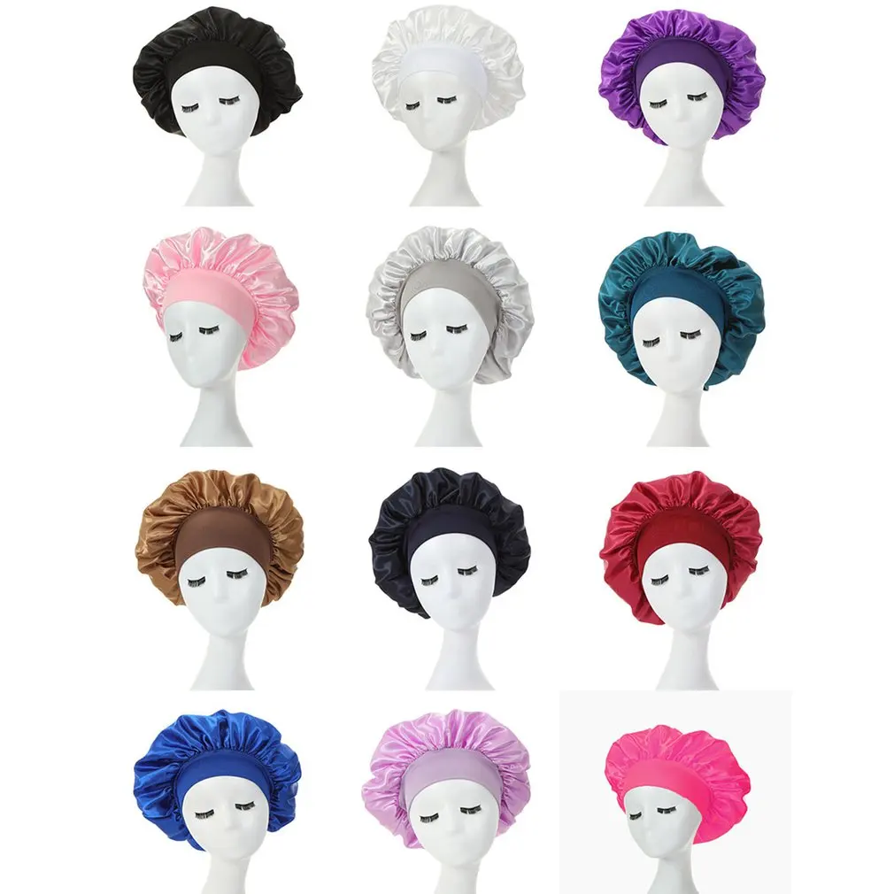 

Women's Satin Solid Sleeping Hat High Elastic Night Sleep Cap Hair Care Bonnet Nightcap For Women Men Unisex Cap