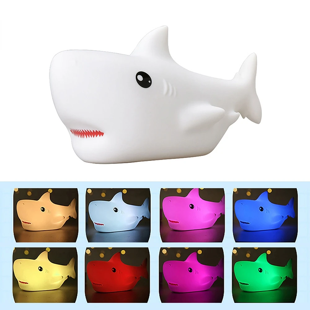 

Cartoon Shark NightLight LED Soft Silicone Light Rechargeable Colorful Atmosphere Lamp for Children Christmas Holiday Gifts