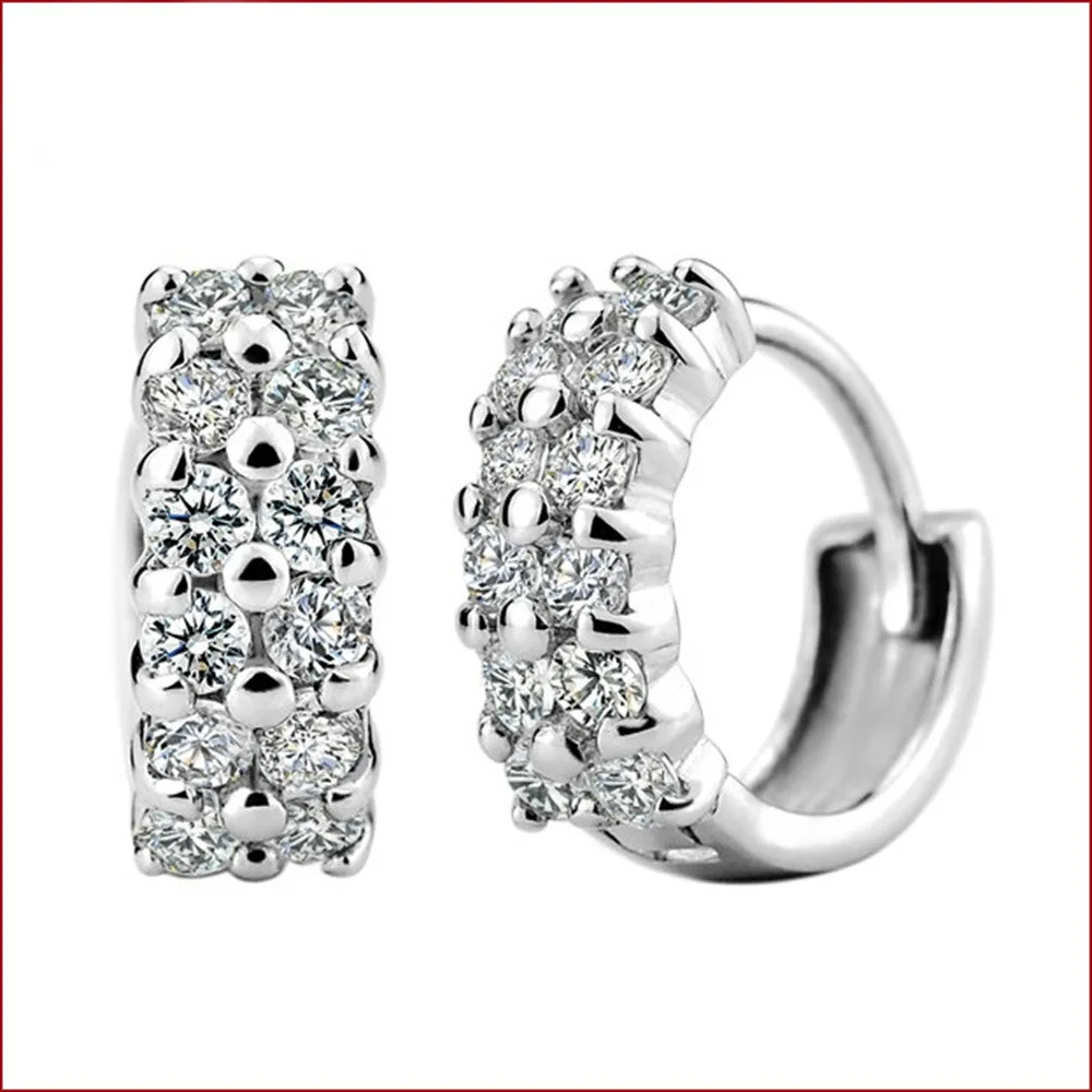 

Fashion Light Luxury Style Circular Earrings Brass With Double Row Zirconia Bright Earrings For Women Silver Plated Gift Jewelry
