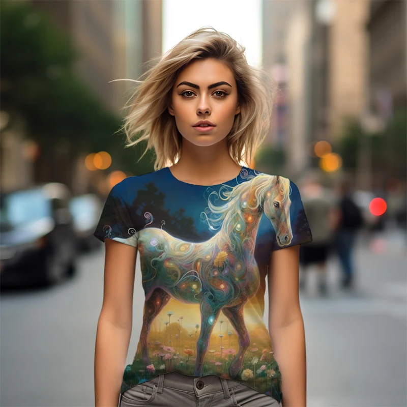 

3D Fashion Colorful Unicorn Printing Pattern T -shirts Summer New Oversized T -shirts Selling Street Fashion Ladies T -shirts