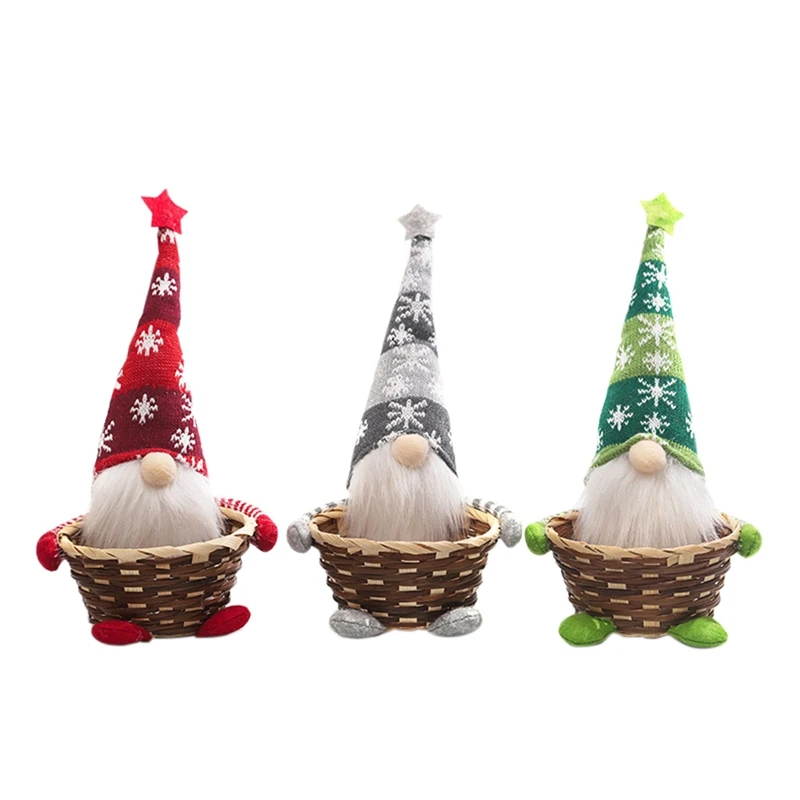 

3Pcs Christmas Decorations Candy Basket Faceless Rudolph Fruit Basket Children Gift Box Decoration