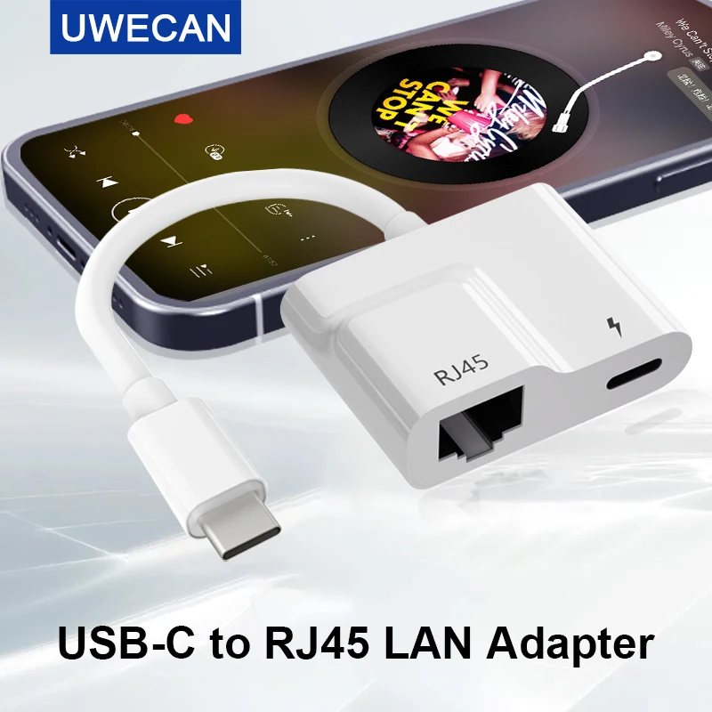 Адаптер USB C-Ethernet, 10/100 Мбит/с, стандартный адаптер RJ45 LAN с быстрой зарядкой PD60W для iPhone,Huawei и Samsung и т. д.