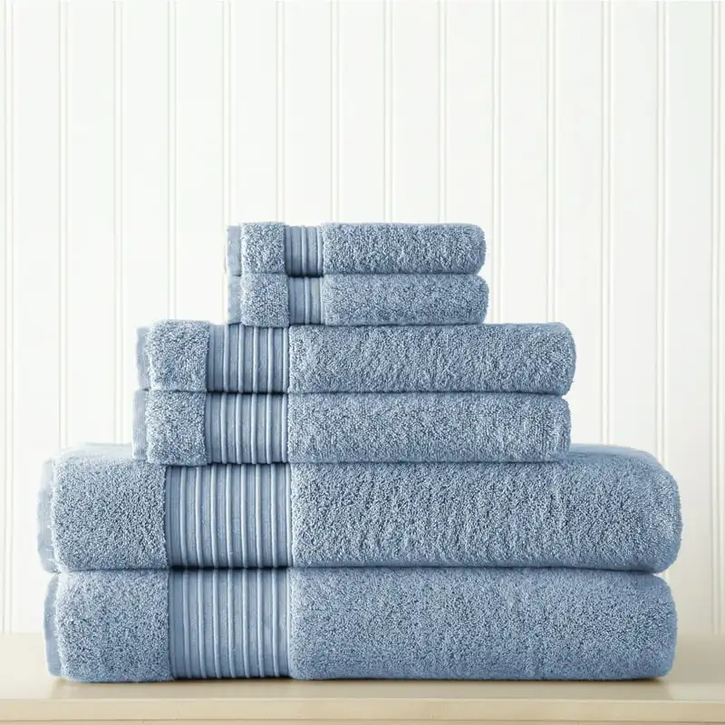 

6 Piece 100% Turkish Antimicrobial Cotton Towel Set, Denim
