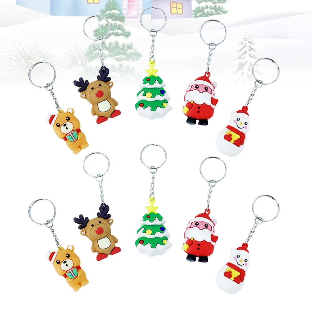 

4pcs Christmas Keychains Santa Snowman Deer Key Rings Bag Phone Pendant Ornaments Key Holder for Decoration