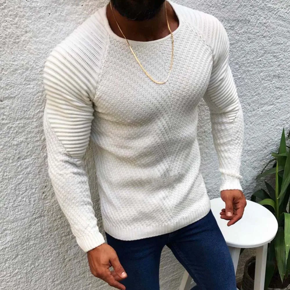 

Men's Knitted Sweater 2022 Fashion Casual Long Sleeve O Neck Warm Slim Fit Ribbed Pullovers Autumn Spring Vintage Tops