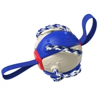 funny dog toy football deformable soft rubber pet flying saucer ball outdoor training agility interactive soccer with handle