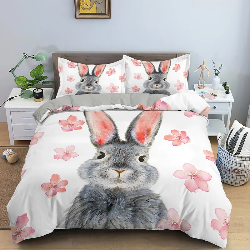 

Cartoon Cute Dog Rabbit Bedding Set Nordic King Single Twin 90/135/150 Bed Cover 240×220 Duvet Cover For Girl Boy Kid Teens Gift