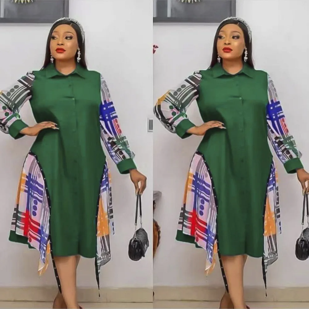 

Африканская модель 2022, Новая Европейская и американская мода, кардиган, свободная юбка средней длины, платье-Блуза 12A026