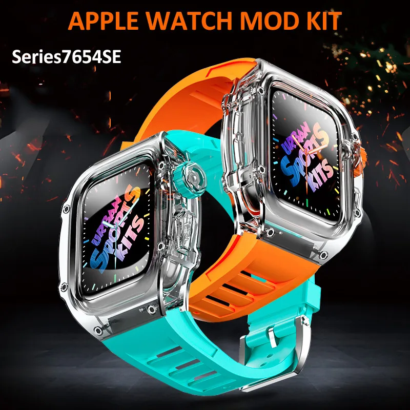 

New arrivals Transparent Mod Kit Case For Apple WatchBand 45mm 44mm Rubber Sports For iWatch Series 8 7 6 5 4 SE Silicone Strap