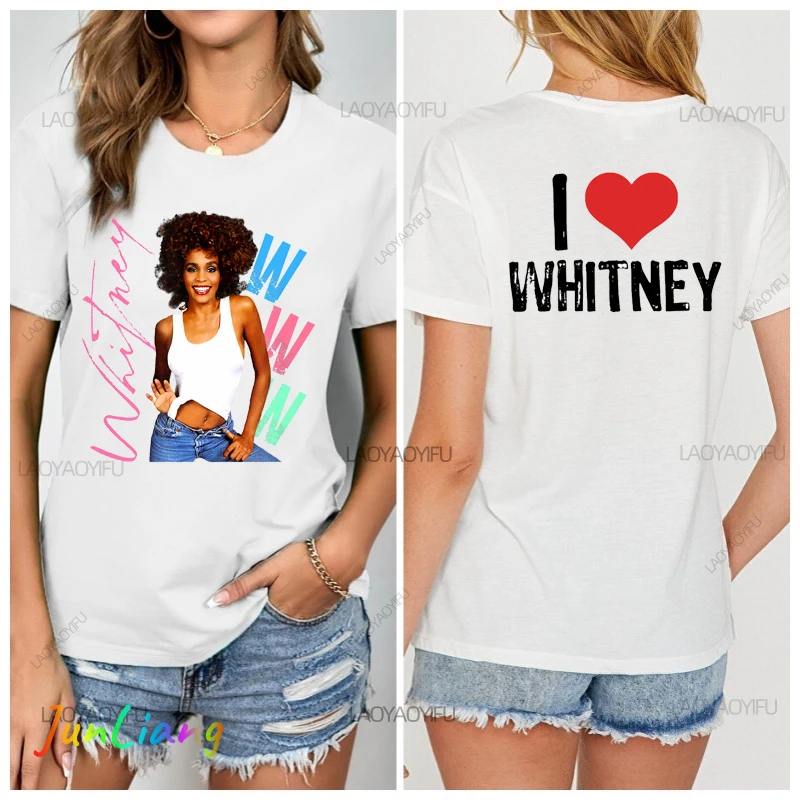 Комфортная дышащая одежда с короткими рукавами и принтом Whitney Houston 100% хлопок