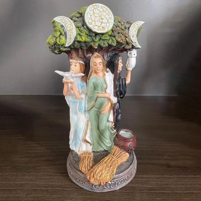 

Creative Triple Goddess Garden Statue Resin Ancient Greek Religion Hecate Angel Sculpture Ornament Desktop Decoration Gift Home