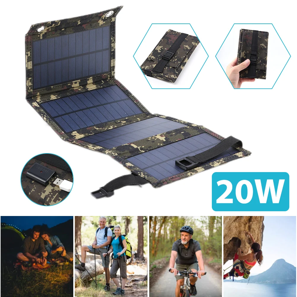 

Portable Solar Folding Bag with Carabiner Camouflage Solar Panel Charger Camping Tools 5V for Smartphones/cameras Supplies