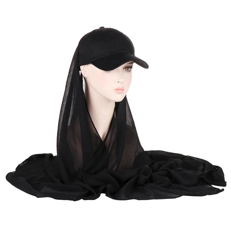 2 In 1 Chiffon Hijab Scarf Sports Baseball Cap Scarf with Shawl Summer Outdoor Muslim Women Accessories Islamic Head Scarf