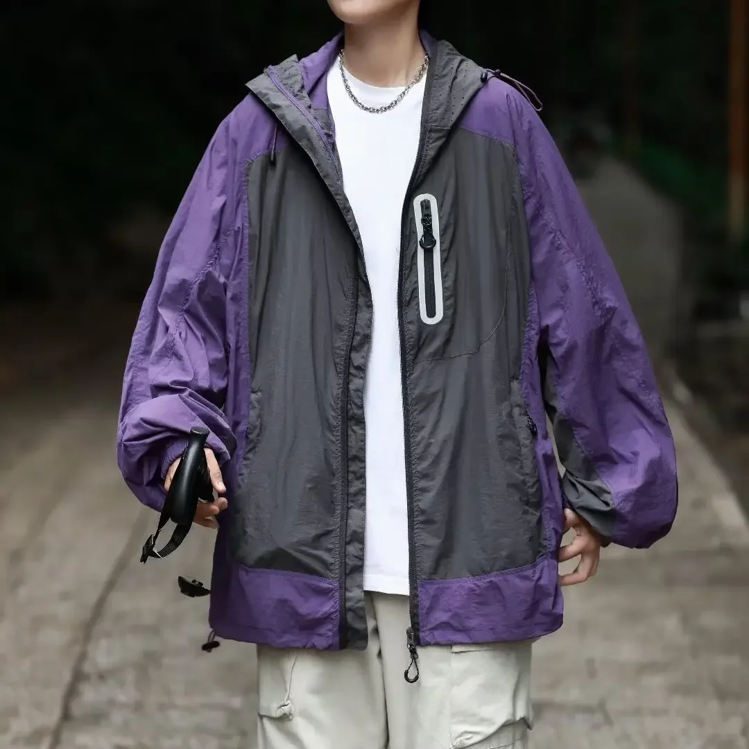 Летняя солнцезащитная куртка с цветными блоками мужская легкая дышащая