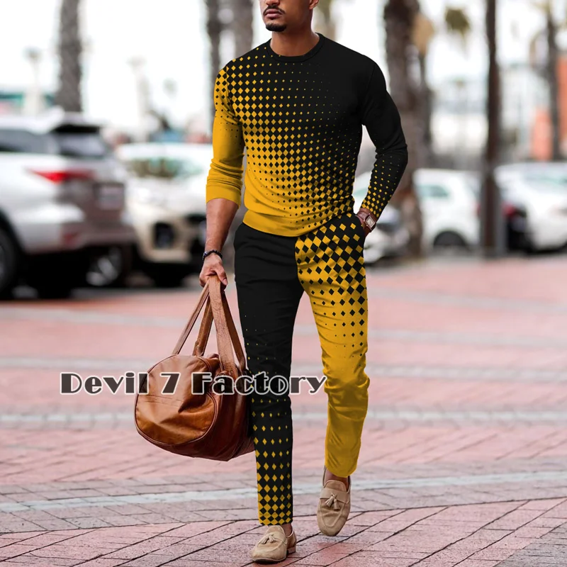 Autumn Men's Streetwear Tracksuits Trousers 2 Piece Set 3D Print Fashion Man Clothes Outfits Long Sleeve T Shirt Sweatpants Suit