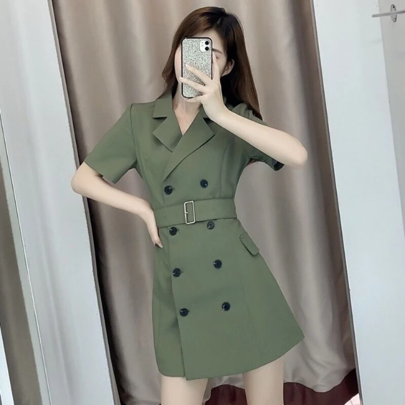 

Элегантный Модный женский костюм с отложным воротником, куртка, платье, женский двубортный костюм, куртка, платье, шикарное офисное платье, ...