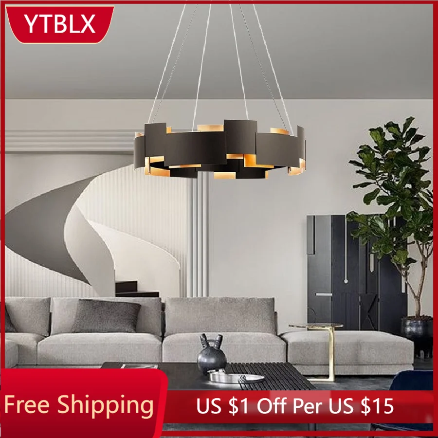 

Postmodern creative black living room chandelier art bedroom study model room designer round ring dining room chandelier