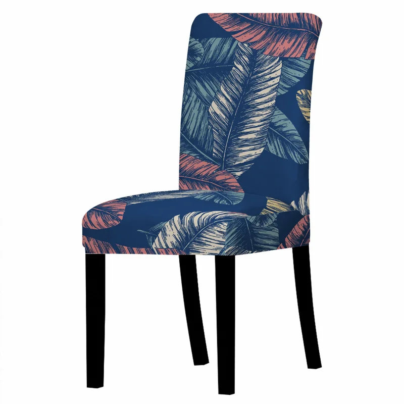 

Stretch Spandex Dining Chair Cover Living Room Anti-fouling Kitchen Seat Cover Leaf Print Chair Slipcover Room Decor