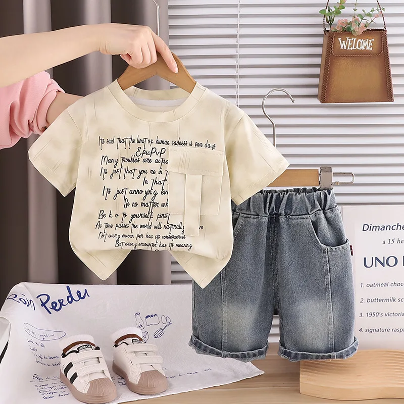 Фото Детская одежда, комплекты одежды для малышей, летние повседневные детские комплекты из 2 предметов для маленьких девочек и мальчиков, модная футболка + шорты, От 1 до 5 лет №3