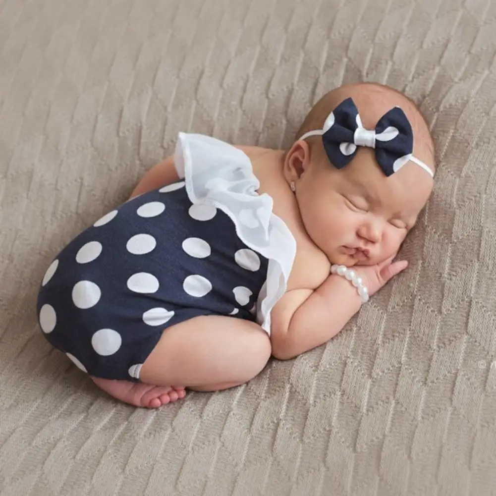 

Long Service Life 2 Colors Baby Romper Headband Bracelet Set Photo Shooting Clothes for Children