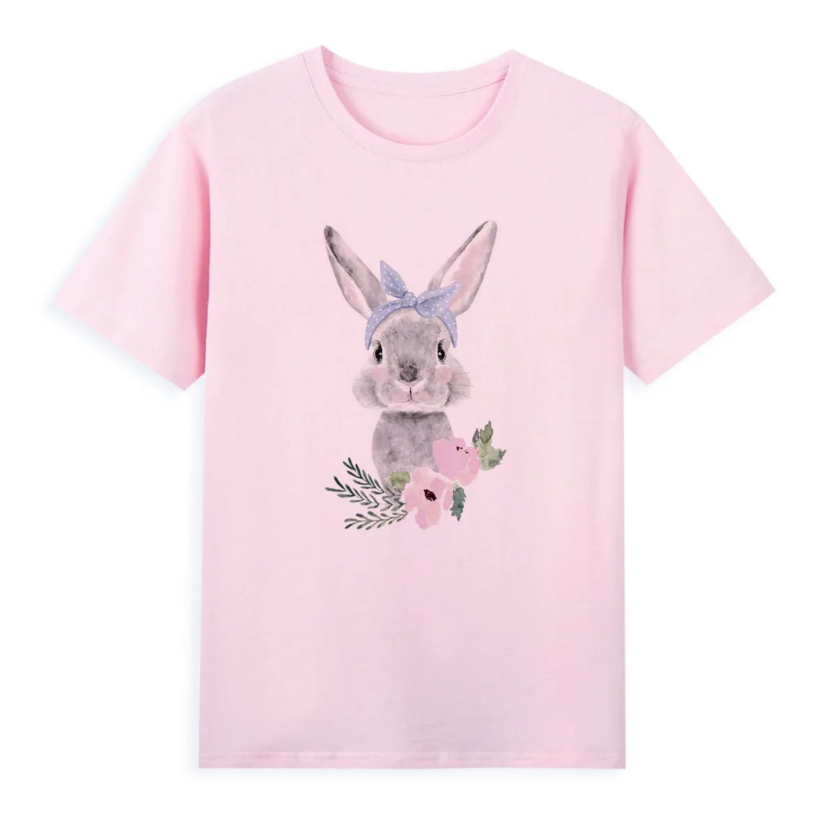 

Cute Little Rabbit Casual T-shirt Summer Short Sleeve Top Female Casual Tees Cheap Women's Clothing A0145
