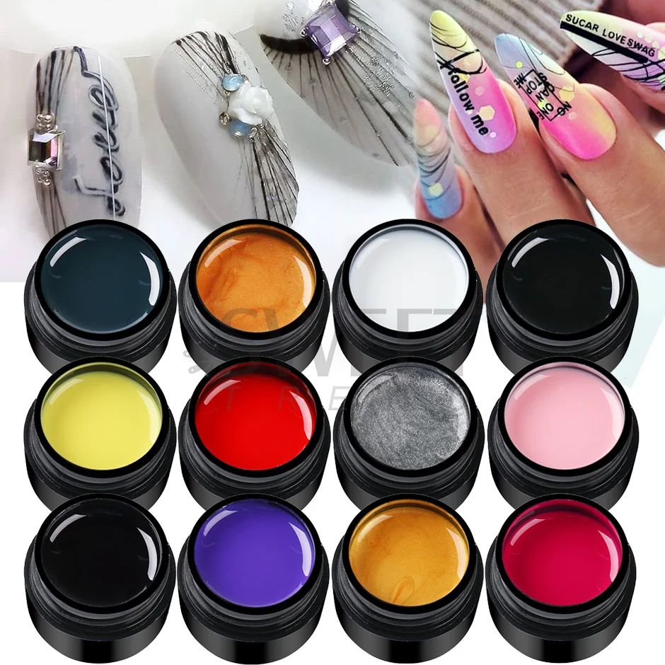 

12 Boxes Spider Wire Gel Nail Polish Set UV Colors Black Drawing Painting Lacquer Point To Line Semi-permanent Varnish SA1615-2