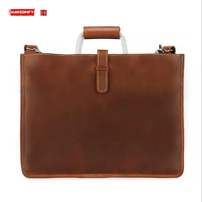 Men' Bag Shoulder Bag Briefcase Leather Men's Handbag Male14" Laptop Messenger Bags Cross Section Retro Crazy Horse Leather Soft