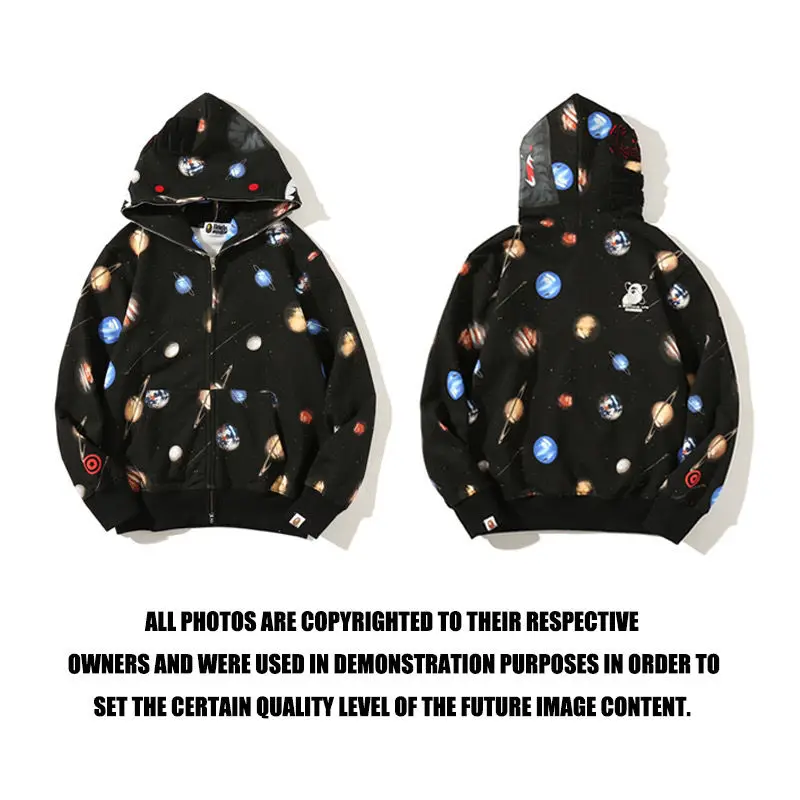 

Tide brand shark hooded sweater Joker niche shark head planet limited thin velvet coat