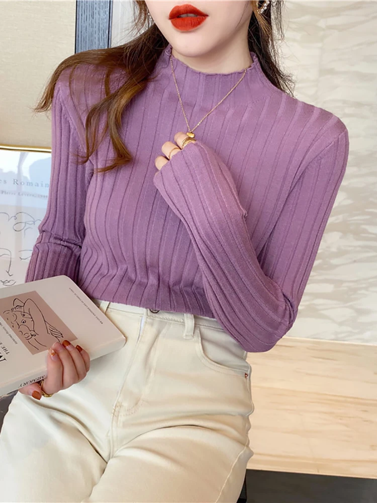 

OUSLEE women's pullover sweater thickened warmth fashion large size knitted wool sweater high collar autumn and winter