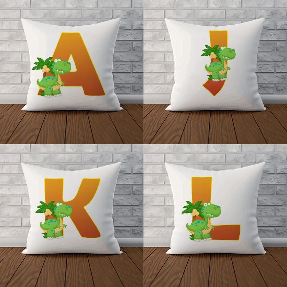 Yellow Abecedario Dinosaurio Decorative Pillowcases for Bed 2 Pieces Sleeping Pillows Cushion Covers Embroidered Cover