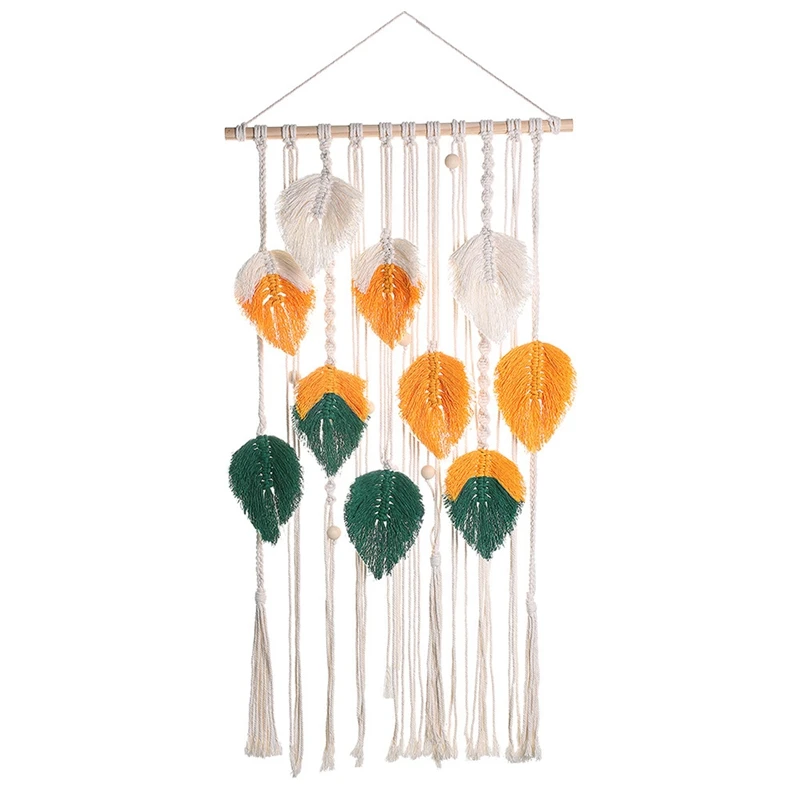 

Macrame Wall Hanging Tapestry Feather Boho Wall Art Decor Chic Handmade Woven Leaf Tassels For Apartment Porch Decor