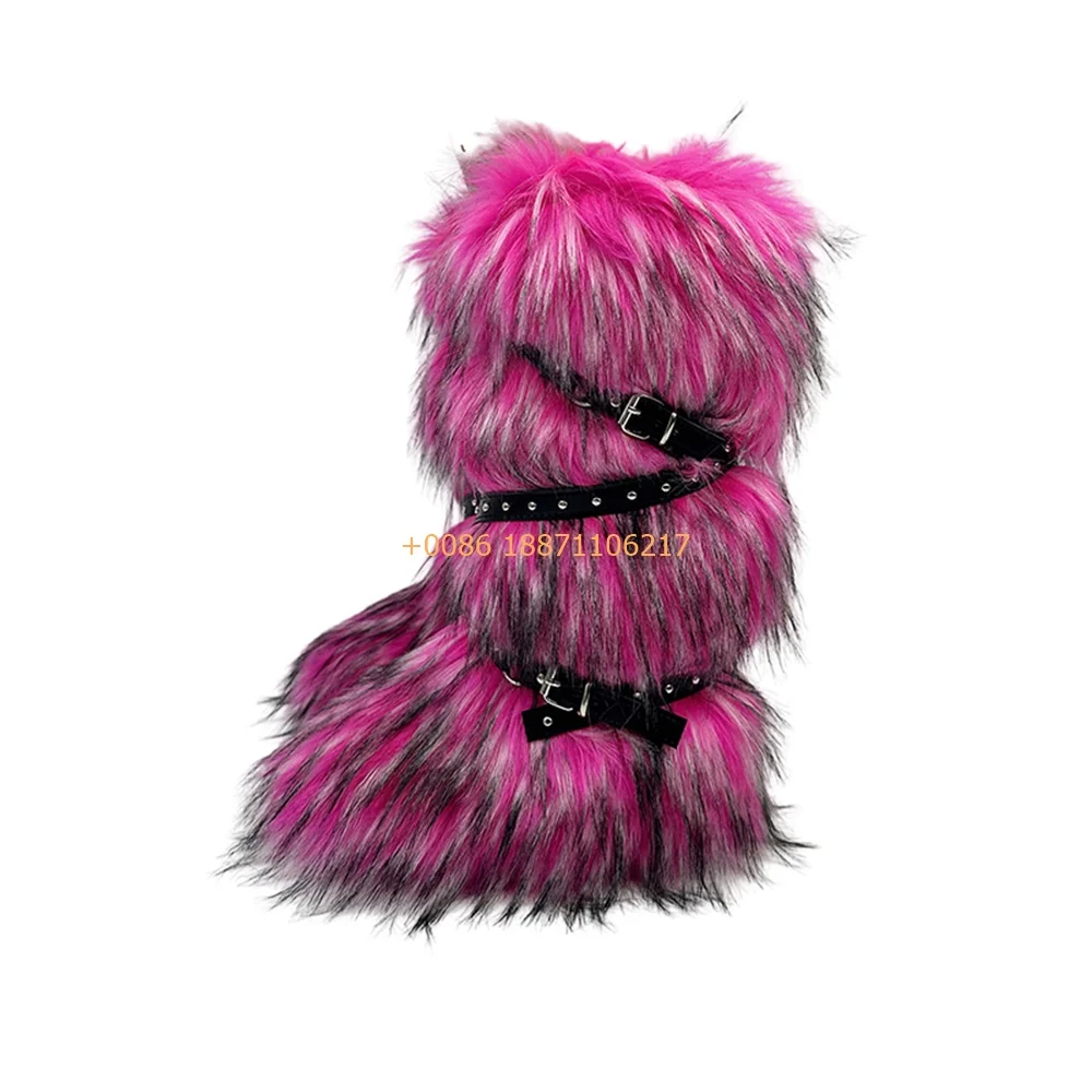 Осенне-зимние меховые ботинки с пряжкой на ремне новые модные женские толстой