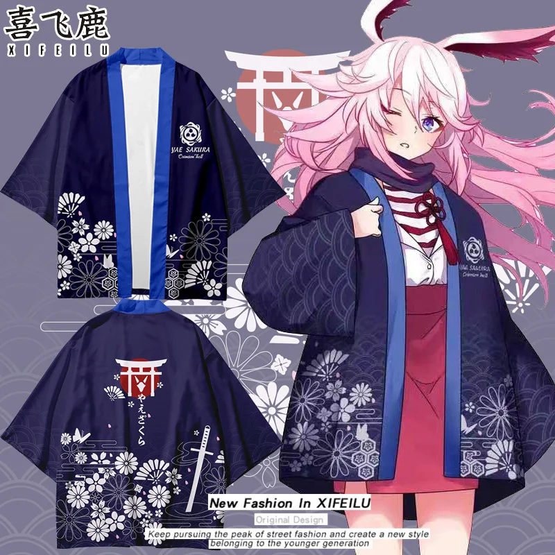 

Аниме Genshin Impact and Honkai Impact 3 Keqing Yae Sakura Kiana Kaslana Райден Мэй Летняя Повседневная футболка унисекс с капюшоном и коротким рукавом