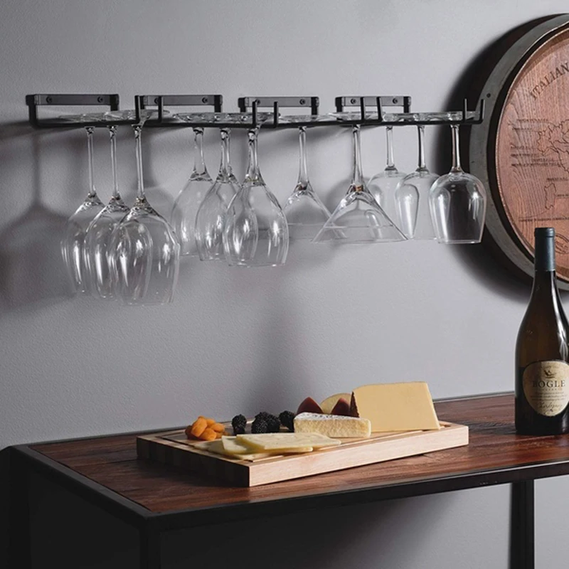 30CM Iron Wine Glasses Hanging Holder Glass Rack Bartender Stemware Under Cabinet Stemware Organizer Bar Hanger Shelf Black