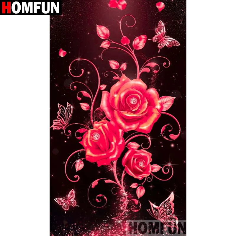 

HOMFUN Diy 5d алмазная живопись «пейзаж с цветком Rose», вышивка крестиком, квадратная круглая Алмазная вышивка, ручная работа, стразы, искусство