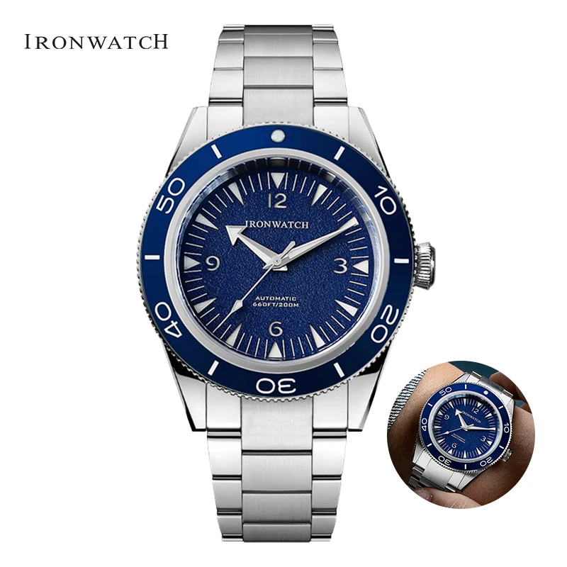 

IRONWATCH 40mm Diver NH35 Sandwich Dial Men Watch Luxury Sapphire Automatic Mechanical Wristwatch 20Bar Luminous Stainless Steel