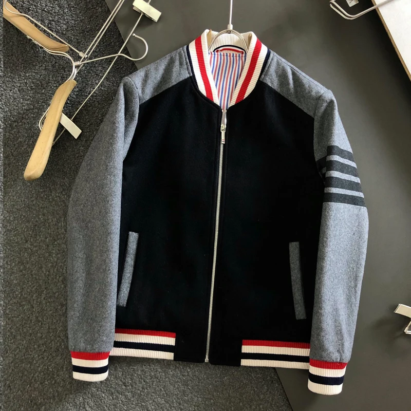 New Winter Baseball Jacket Patchwork Fashion Brand TB Bomber Jackets Men Women Business Causal Streetwear High Quality Coats