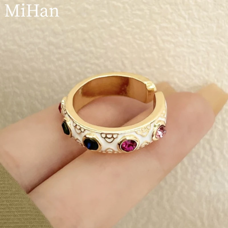 

Modern Jewelry European and American Design Splicing Color Enamle Rings For Women 2023 Trend New Luxury Temperament Accessories