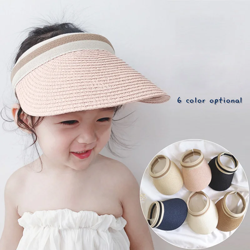 

Straw Mother Kids Hat Summer Beach Children Sun Hats Visor Cap for Girls Boys Outdoor Adjustable Kids Cap Child Accessories