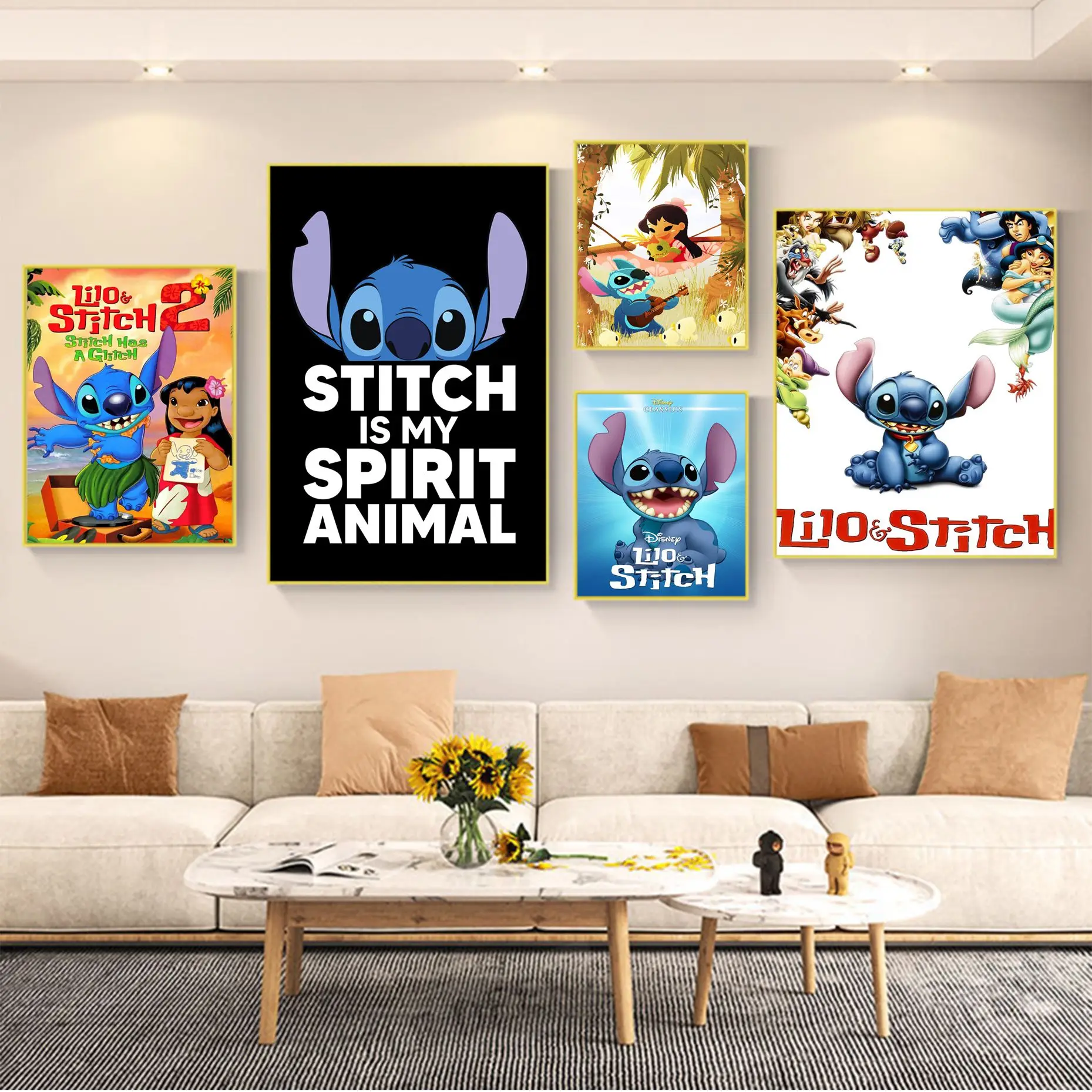 

Disney Cartoon Stitch Vintage Posters Sticky Decoracion Painting Wall Art White Kraft Paper Kawaii Room Decor