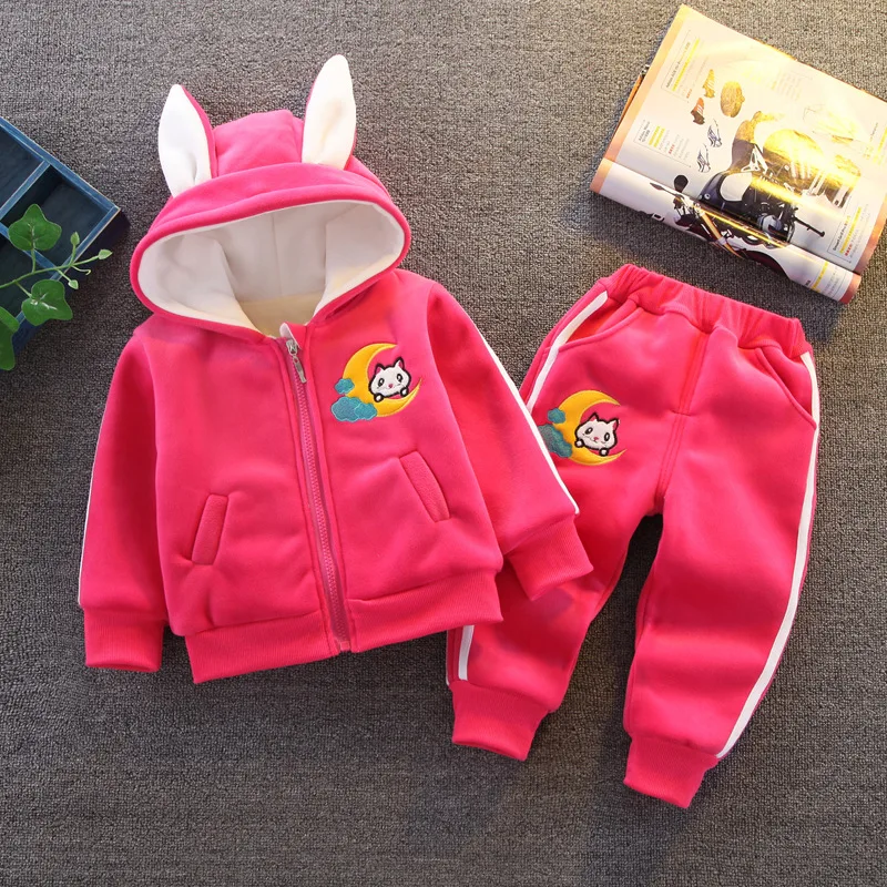 

Детский осенне-зимний костюм для мальчиков и девочек, бархатный утепленный зимний комплект из двух предметов с капюшоном и головой кота и Луны