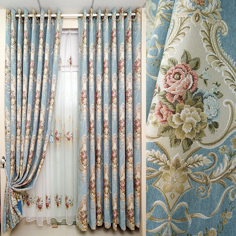 

Hall Luxury Set Curtains for Living Room Bedroom Blackout Windows Tulle Decor European Embroidery Curtain Chenille Fabric Floral