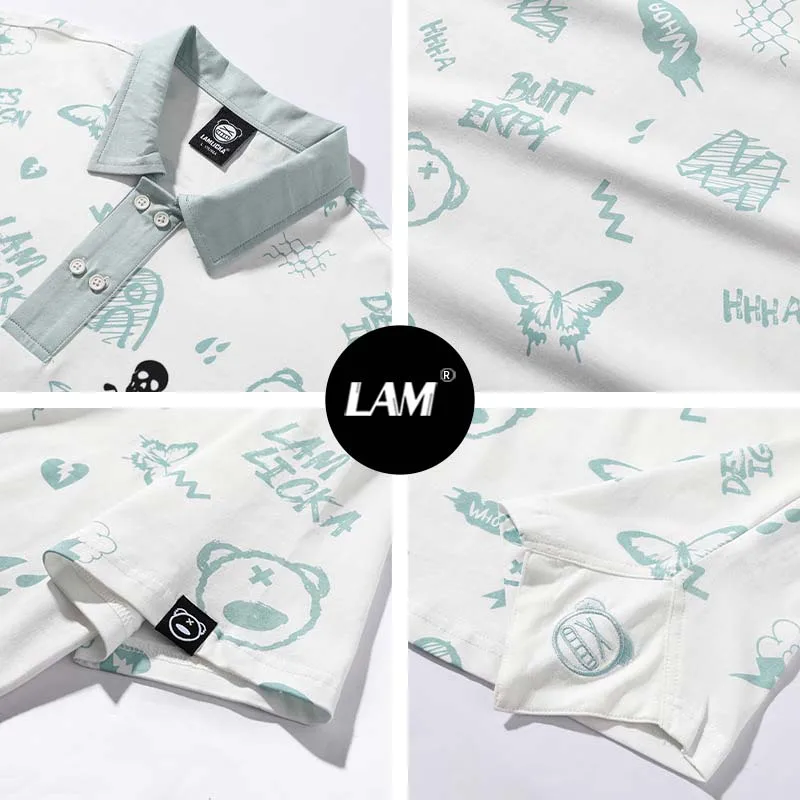 Men's Polo Golf Wear T Shirt Horse Cotton Graffiti Panda Print Couple Summer Loose Versatile Men Lapel Casual Fashion Top 2023