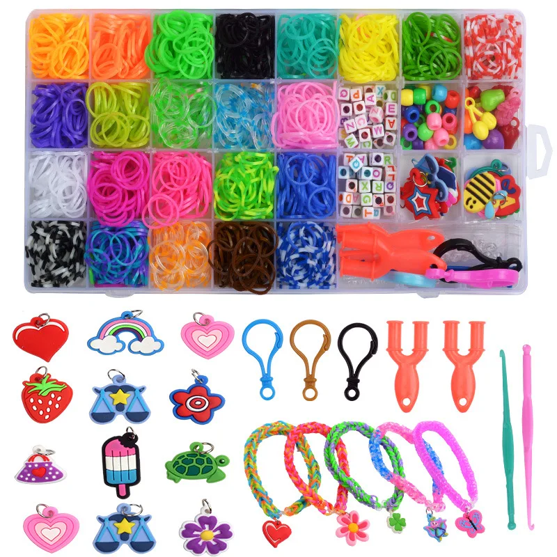 

600-1500pcs+ Colorful Loom Bands Set Candy Color Bracelet Making Kit DIY Rubber Band Woven Bracelet Kit Girls Craft Toys Gifts